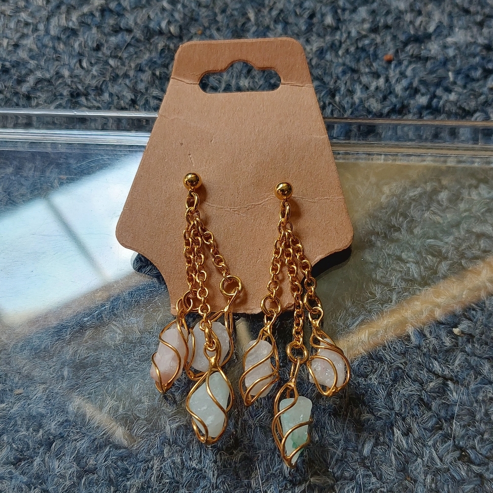 Elegant Gold and White Dangle Crystal Earrrings